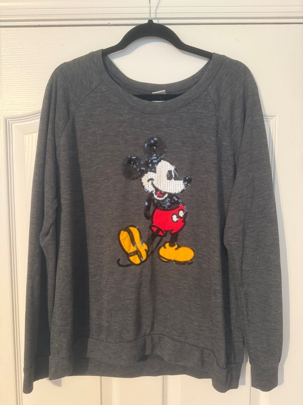 Sequin Mickey Mouse Heather Gray Light Sweater Graphic XXL